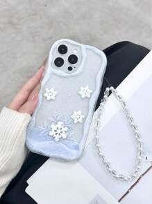 DIY奶油质感波浪边亮面雪花彩绘卡通3D装饰防震手机壳，配手工串珠手链，兼容 XR/7/8、 16/16 Pro/16 Plus/16 Pro Max、 15、 15 Pro Max、 13、 14、 11、Galaxy S24、Galaxy S24+、Galaxy S24 Ultra、Galaxy S22。 - 彩色 - 查看 3