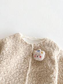 Áo khoác Teddy thêu hoa cho bé gái - Màu Khaki - Xem 4