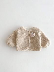 Áo khoác Teddy thêu hoa cho bé gái - Màu Khaki - Xem 3