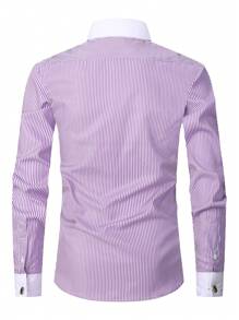 1 Áo sơ mi nam cổ tay kiểu Pháp, thiết yếu cho những dịp trang trọng, đám cưới, sự kiện kinh doanh (Bao gồm khuy măng sét ngẫu nhiên), vui lòng kiểm tra kích thước trước khi mua, mùa thu, áo dài tay - Màu tím - Xem 4