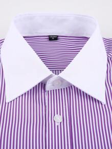 1 Áo sơ mi nam cổ tay kiểu Pháp, thiết yếu cho những dịp trang trọng, đám cưới, sự kiện kinh doanh (Bao gồm khuy măng sét ngẫu nhiên), vui lòng kiểm tra kích thước trước khi mua, mùa thu, áo dài tay - Màu tím - Xem 6