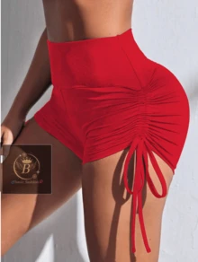 Kit 2 Women's Suplex Shorts With High Waist And Side Adjustable Drawstring - 紅白色 - 查看 4