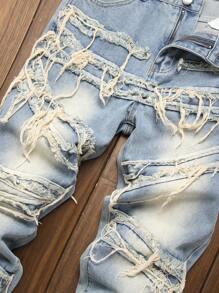 Vintage Distressed Straight Leg Jeans For Teens - Medium Wash - View 3