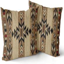 2pcs Southwestern Throw Pillow Covers, Rusty Red Native American Pillow Cases, Geometric Square Cushion Covers Double Sided For Sofa Porch Bedding Patio Decor - Multicolor - View 10