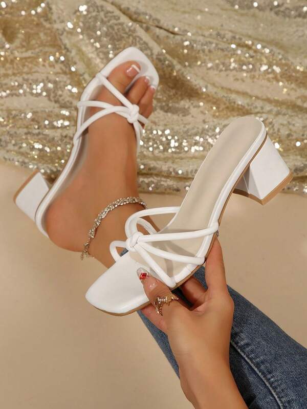 Sandalias de estilo francés con punta cuadrada y tacón grueso, zapatos de vestir deslizables para mujer, para el verano