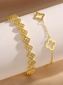 Bộ 2 vòng tay thời trang bằng thép không gỉ và đồng Cubic Zirconia, trang sức sang trọng cho phụ nữ, thích hợp để đeo hàng ngày và làm quà tặng - bộ hai mảnh - Xem 7
