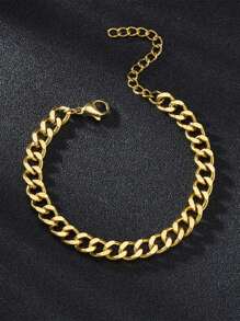 1pc Steel Electroplated 18K Minimalist Style Chain Bracelet For Men, Chain, Hip-Hop And Sport Design, Suitable For Parties, Daily Wear, Holiday Graduation Gifts