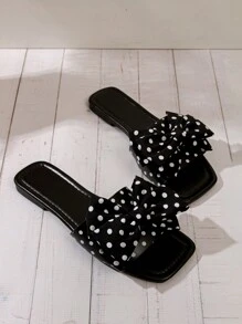 Sandalias planas de puntera cuadrada y abierta con diseño de lazo, zapatillas de playa casuales y de moda para mujer