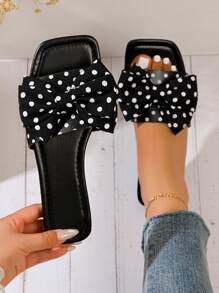 Sandalias planas de puntera cuadrada y abierta con diseño de lazo, zapatillas de playa casuales y de moda para mujer