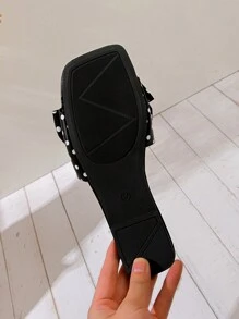 Sandalias planas de puntera cuadrada y abierta con diseño de lazo, zapatillas de playa casuales y de moda para mujer