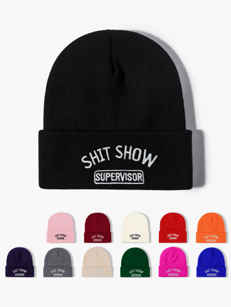 1pc Embroidered " SHOW" Knit Beanie, Thick Warm Unisex Knitted Hat For Autumn/Winter, Outdoor Warm Casual Beanies, Streetwear Y2K Style For Men & Women Men Women Clothing Winter