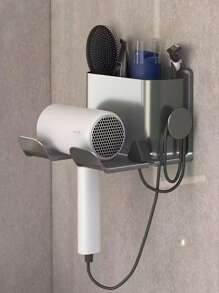 1 pieza Soporte para secador de pelo de pared sin orificios de perforación, organizador de baño para secador de pelo, peine, pasta de dientes