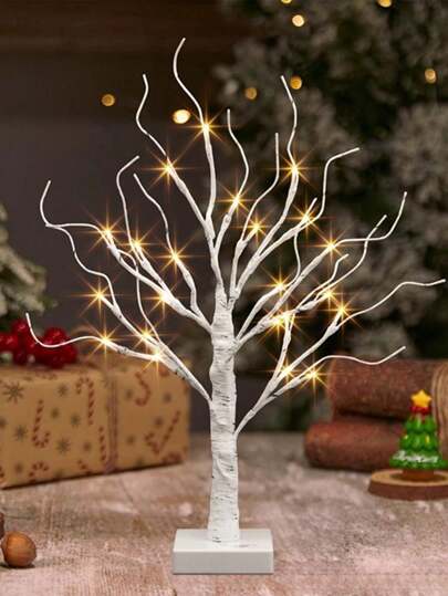 1pc 24-LED 60CM Tall Constantly Bright 3-Section 5-Battery Box + USB Cable Dual-Use Home Decor White Birch Tree Holiday Lights, Room Decor LED Lights, Party Decor Tree Lights, Wedding Decor Lights, Bedroom Decor Tree Lights, Fairy Lights, Living Room Decor Lights, Graduation Decor, Holiday Decor Ornaments, Branch Lights, Office Decor Lights