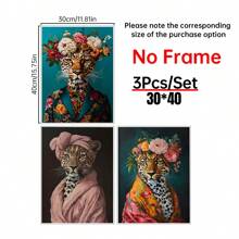 三件套时尚豹纹浴袍、发带和帆布画套装，防水墙面装饰，适用于客厅、卧室、家庭办公室 - 现代动物肖像、趣味插画、墙面艺术、海报礼物、生日和毕业纪念 - 彩色 - 查看 14