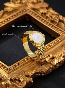 1pc 18K Gold Plated Copper Faux Watch Model Ring, High Quality Elegant Niche Fashion Design Enamel Coated Ring, Time Stopped At 13:14, Mother's Day Gift (Hands Do Not Move)