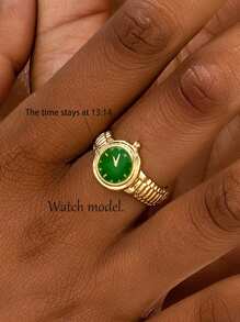1pc 18K Gold Plated Copper Faux Watch Model Ring, High Quality Elegant Niche Fashion Design Enamel Coated Ring, Time Stopped At 13:14, Mother's Day Gift (Hands Do Not Move)