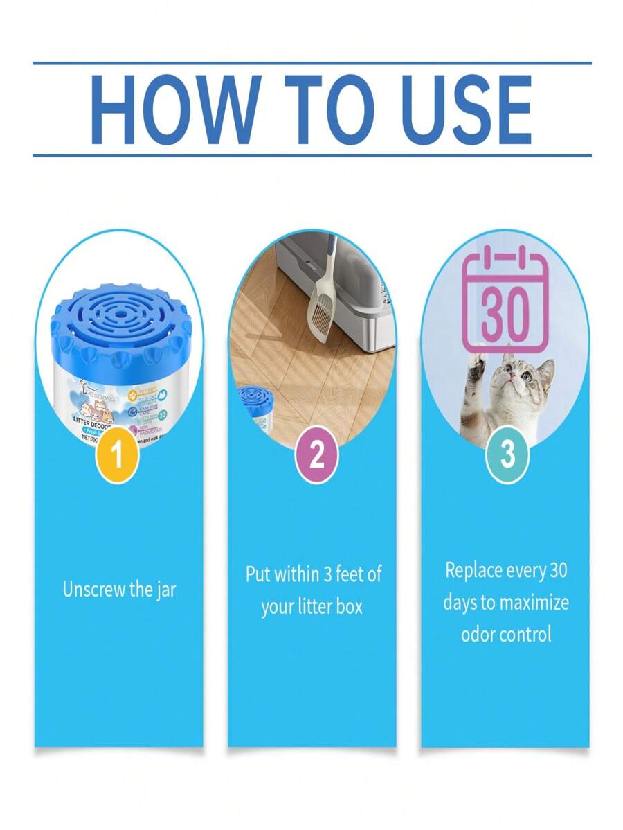 Cat litter box deodorizer gel effectively eliminates cat feces and