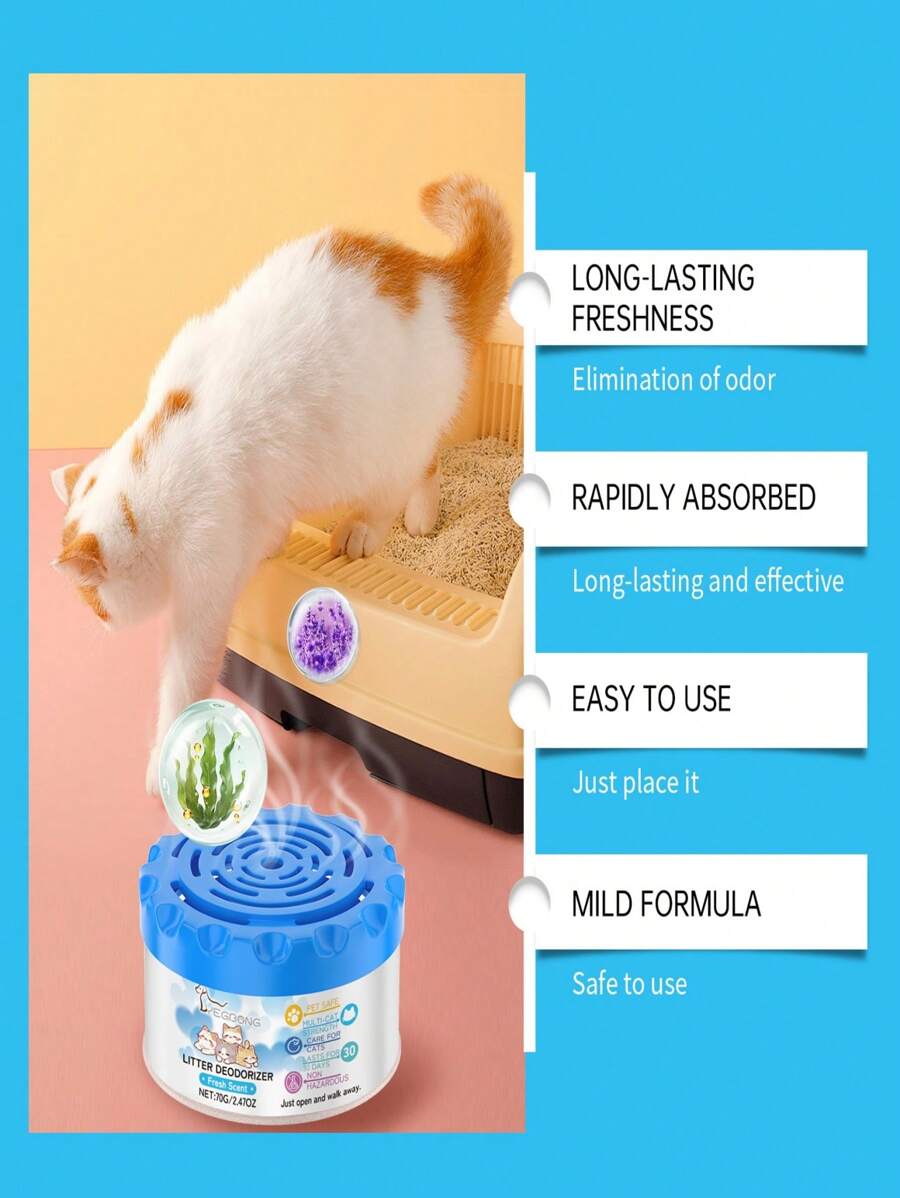 Cat litter box deodorizer gel effectively eliminates cat feces and