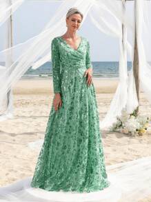 Faeriesty Mosy Elegant Surplice Neck Floral Sequin Mother Of The Bride Formal Dress - Green - View 1