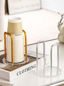 1pc Acrylic Disposable Cup Holder, Easy Install Desk Cup Storage Rack For Home, Restaurant, Office Use