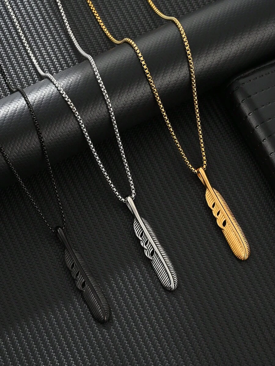 1 件时尚不锈钢方形珍珠链项链，带氧化叶装饰，适合日常佩戴 - 彩色 - 查看 1