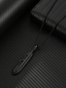 1 件时尚不锈钢方形珍珠链项链，带氧化叶装饰，适合日常佩戴 - 彩色 - 查看 5