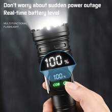 1pc Multi-Modes LED Flashlight Powerful Zoom Flashlight Type-C Rechargeable Torch With Side Light Red Warning For Camping Exploration Fishing Walking Work - Black - View 7