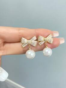 2pcs Bow Earrings, Christmas & Valentine's Day Earrings, Ball Stud Earrings, Holiday Gift, Suitable For Christmas, Valentine's Day, Daily Wear