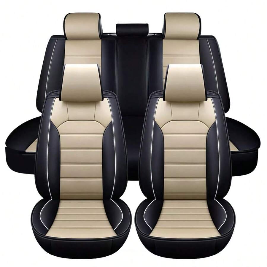 For Kia Forte Car Seat Covers Leather 5 Seat Full Set Front Rear Protectors Pad - Beige - View 1