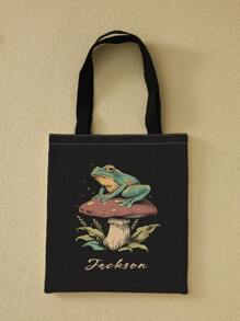 1pc Customized Canvas Bag, Unique Design (Photo, Landscape, Illustration), Foldable, Large Capacity, Lightweight, Stylish, Personalized Tote Bag, Shoulder Bag, Casual Shopping Bag,Bridesmaid Gifts Shop Back To School - Multicolor - View 4