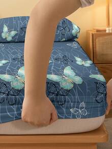 1件简约现代线条几何蝴蝶纹理印花磨毛床笠，卧室印花床罩，床上用品（不含枕套） - 彩色 - 查看 5