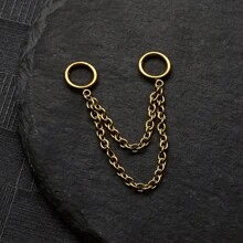 1 件夹式耳环简约风格双环链设计穿孔珠宝 316L 不锈钢穿孔器，适合送礼 - 鏈條 - 查看 4