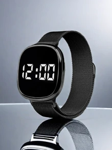 1 pièce Montre numérique électronique à affichage carré argenté magnétique/ Montre cadeau BFF Bracelet milanais à boucle magnétique Montre de sport numérique