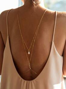 1pc Simple Alloy Faux Pearl Water Drop Shaped Pendant Necklace For Women, Versatile And Fashionable