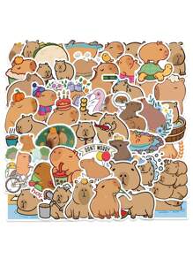 50 piezas Pegatinas de graffiti de Capibara de dibujos animados, pegatinas impermeables de animales lindos DIY para scooter, maleta, celular - Multicolor - Ver 6