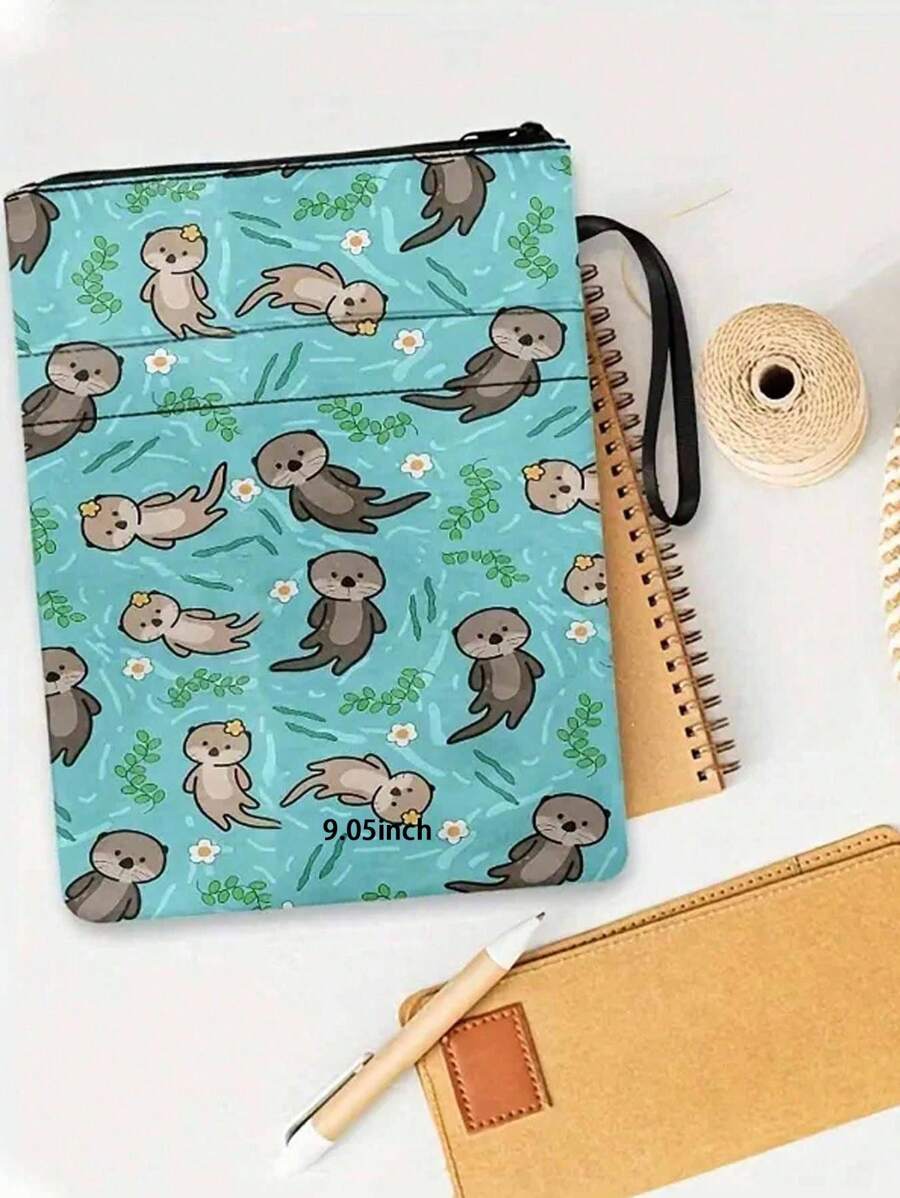 1 Stück Buch Schutzhülle mit Otter Muster und Reißverschluss, waschbarer Buchbezug für Buchliebhaber, Taschenbuch, Hardcover, Lehrbuch Buchbezug für Buchliebhaber, Rückkehr zur Schule, Schulmaterial