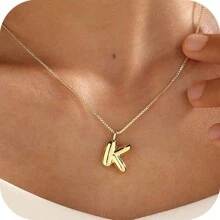 suteyi Bubble Letter Necklace Gold 14K Gold Plated Necklace Initial Necklaces For Women Dainty Bubble Alphabet Pendant Personalized Jewelry Gift - Gold - View 13