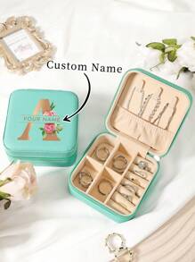 1 hộp đựng trang sức có tên tùy chỉnh, hộp đựng nhẫn, vòng cổ, hộp đựng trang sức du lịch di động có khóa kéo - Màu xanh lam - Xem 3