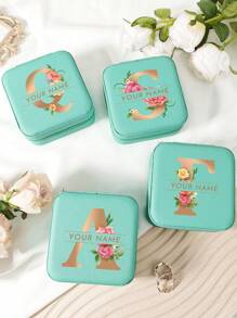 1 hộp đựng trang sức có tên tùy chỉnh, hộp đựng nhẫn, vòng cổ, hộp đựng trang sức du lịch di động có khóa kéo - Màu xanh lam - Xem 7