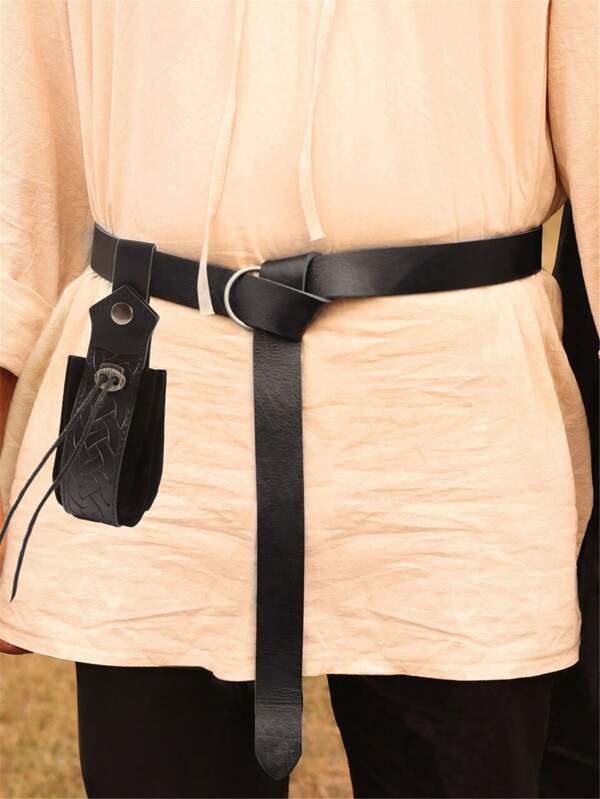 1set Medieval Knight Belt Viking Belt Black Pu Belt Pouch Renaissance Cosplay Belt Medieval Bag Accessories