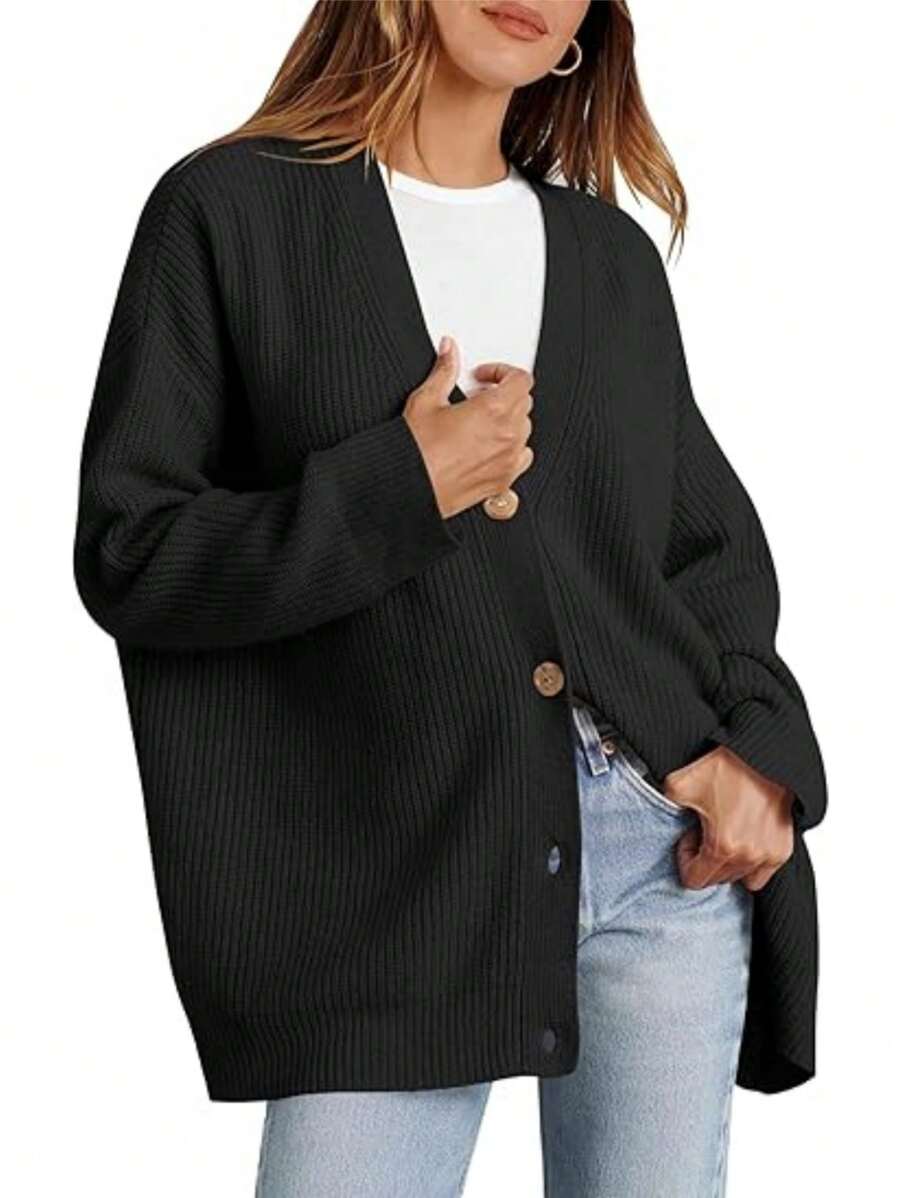 Chaquetas de punto tipo cárdigan para mujer, oversize, de punto grueso, de manga larga, con abertura frontal y botones, otoño