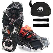 24 Spikes Crampons Ice Cleats Traction Snow Grips For Shoes Boots Women Men, Anti Slip Stainless Steel Spikes Protect Snow Chains For Hiking Fishing Walking Climbing - Black - View 1