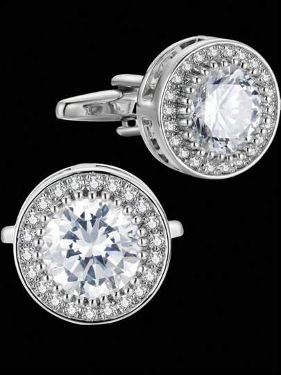 1쌍 실버 화이트 지르코니아 크리스탈 커프링크 남성용 CZ 커프 링크 반짝이는 다이아몬드 골드 장식 커프링크 웨딩 신랑 신랑총각을 위한