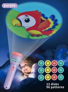 1 Set Children Projector Flashlight Toy, Slide Projector Flashlight, Educational & Entertaining, Projection Lights, Pattern Projection, Interactive Learning, Quick Pattern Change By Rotating Slides, Random Colors & Contents - Multicolor - View 14