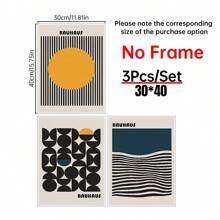 3 套装饰艺术几何海报 - 包豪斯风格简约帆布墙面艺术印刷品，适用于家庭办公室、客厅、卧室 - 时尚主题室内墙面装饰，纵向方向，无框 - 非常适合艺术爱好者和现代家居装饰 - 无框 - 彩色 - 查看 13