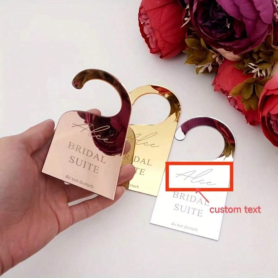 1pc 7x14cm Customized Wedding Party Bridal Suite Door Sign Personalized Acrylic Mirror Bride Name Do Not Disturb Hanging Card - Gold - View 1