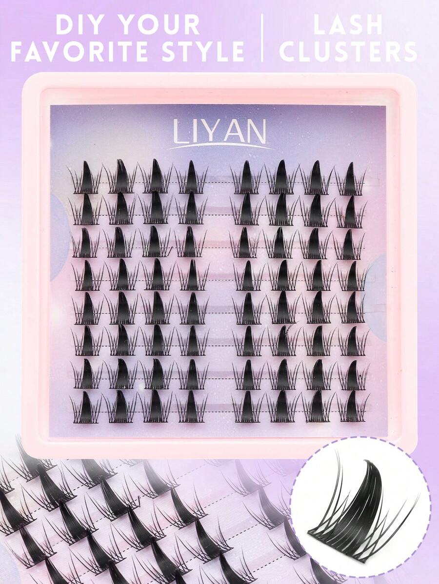 64 件装自然仿真分段浓密单簇漫画假睫毛 C 卷曲易佩戴粘贴睫毛 - C - 查看 1