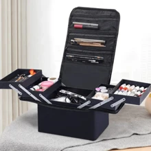 1 Bag Makeup Box Contains Multi-Layer Large Portable Shoulder Makeup Bag Manicure Tools Tattoo Multi-Function Toolbox - Black - View 3