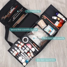 1 Bag Makeup Box Contains Multi-Layer Large Portable Shoulder Makeup Bag Manicure Tools Tattoo Multi-Function Toolbox - Black - View 4