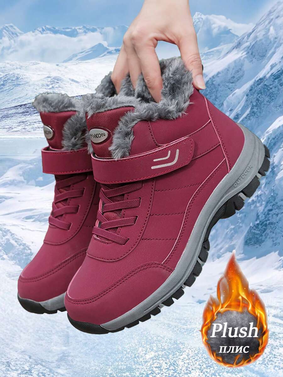 Giày đi tuyết lót nhung mùa đông cho nam, giày dành cho phụ huynh trung niên và người cao tuổi có đệm, giày nhẹ, mềm, ấm cho người cao tuổi, giày đi bộ chống trượt, giảm xóc, thích hợp cho các hoạt động ngoài trời và đi bộ trong công viên vào mùa đông - B-đỏ - Xem 1